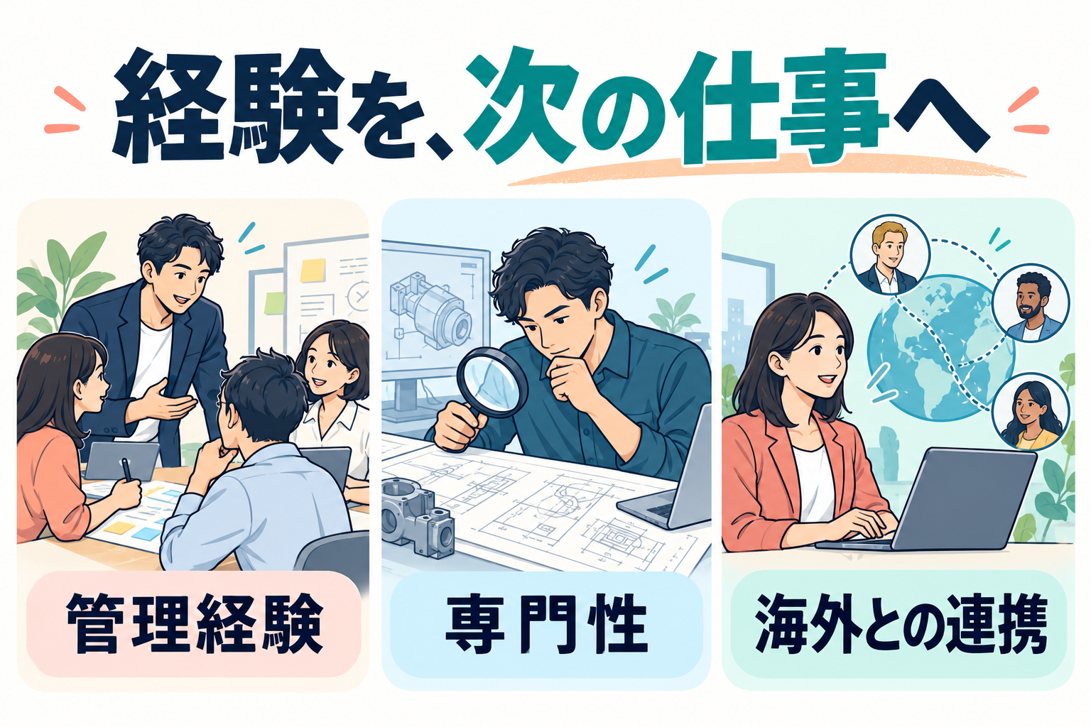 管理経験・専門性・海外との仕事を活かす3つの方向